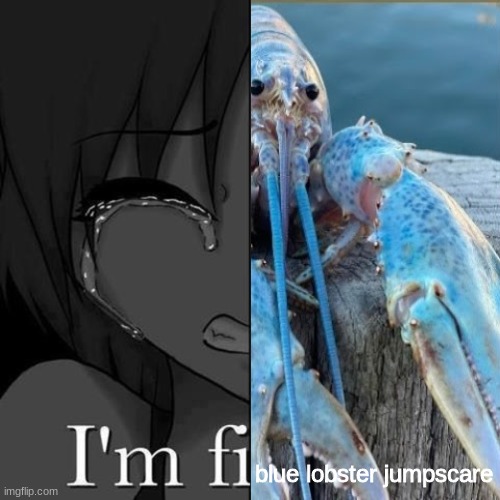 I'm fi | blue lobster jumpscare | image tagged in i'm fi | made w/ Imgflip meme maker
