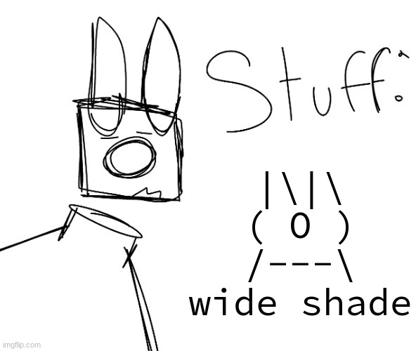 stuff. by null. | |\|\
( O )
/---\
wide shade | image tagged in stuff by null | made w/ Imgflip meme maker