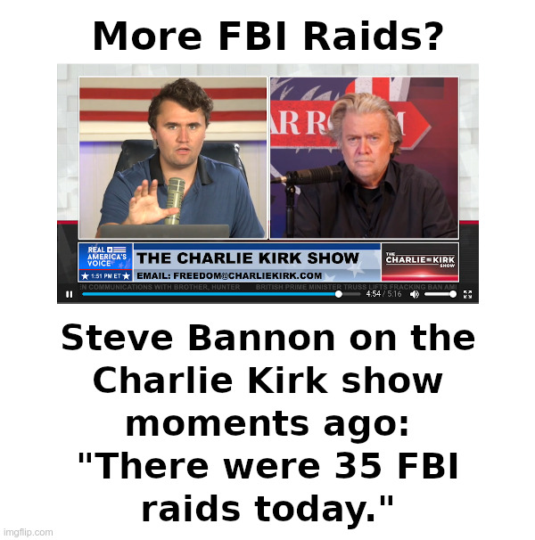 More FBI Raids? | image tagged in steve bannon,charlie kirk,fbi,raid | made w/ Imgflip meme maker