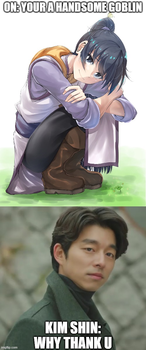 Budoka meets Kim Shin the Korean goblin | ON: YOUR A HANDSOME GOBLIN; KIM SHIN: WHY THANK U | made w/ Imgflip meme maker