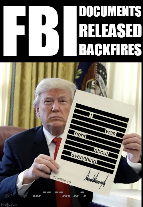 REDACTED DOCS | FBI; DOCUMENTS; RELEASED; BACKFIRES | image tagged in redacted docs | made w/ Imgflip meme maker