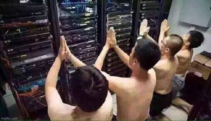 Praying to the server gods | image tagged in praying to the server gods | made w/ Imgflip meme maker