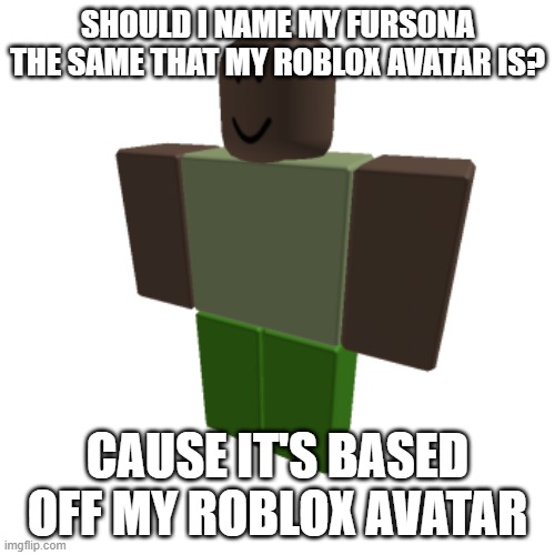 Roblox oc | SHOULD I NAME MY FURSONA THE SAME THAT MY ROBLOX AVATAR IS? CAUSE IT'S BASED OFF MY ROBLOX AVATAR | image tagged in roblox oc | made w/ Imgflip meme maker