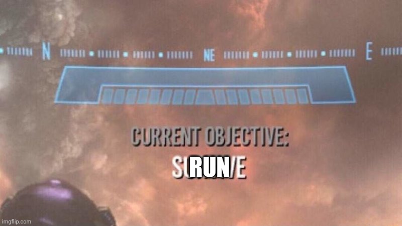 Current Objective: Survive | RUN | image tagged in current objective survive | made w/ Imgflip meme maker