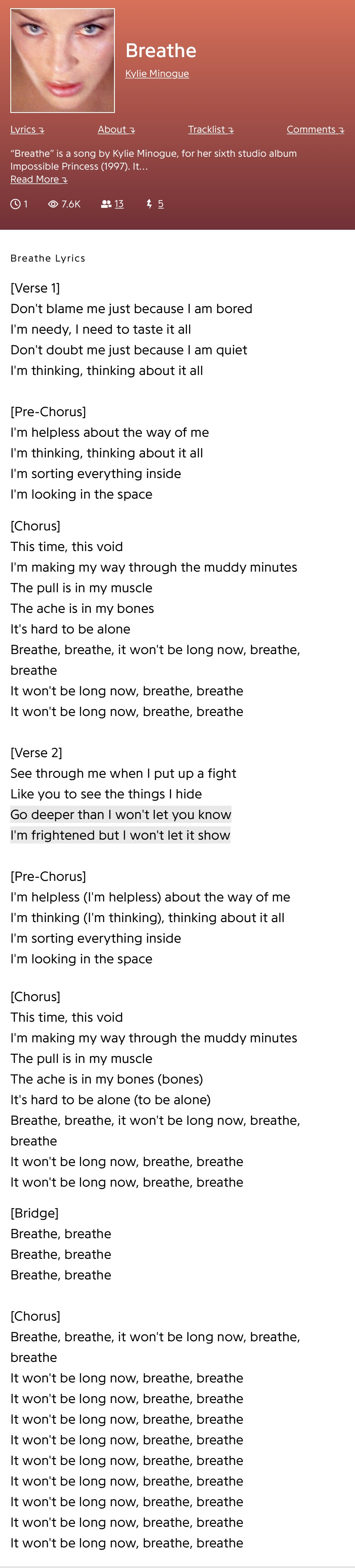 Kylie Minogue breathe lyrics Blank Meme Template