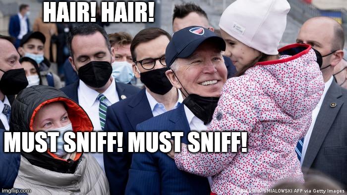 POTUS MUST SNIFF | HAIR! HAIR! MUST SNIFF! MUST SNIFF! | image tagged in fjb,biden | made w/ Imgflip meme maker