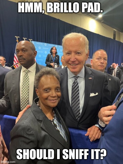 Sniff the Brillo ! | HMM, BRILLO PAD. SHOULD I SNIFF IT? | image tagged in chicago,beetlejuice,joe biden,sniff | made w/ Imgflip meme maker