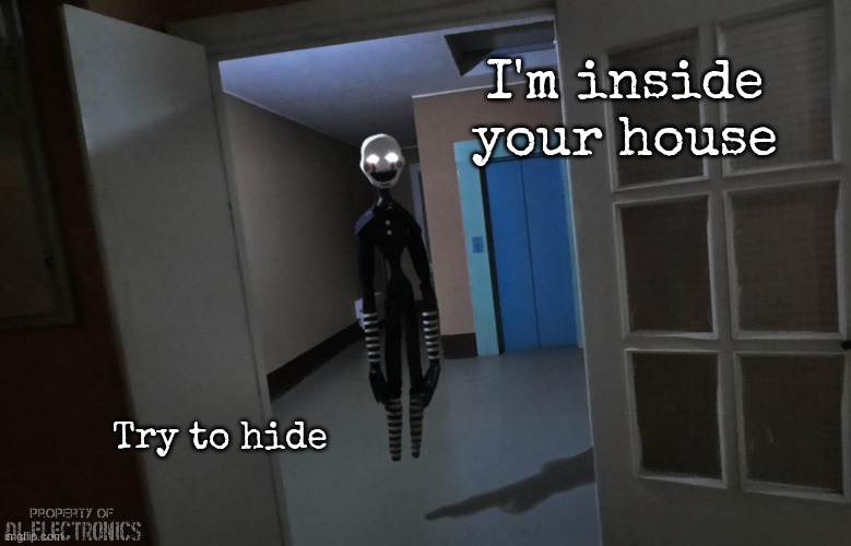 Puppet Weirdcore Photo | I'm inside your house; Try to hide | image tagged in puppet,fnaf2 | made w/ Imgflip meme maker
