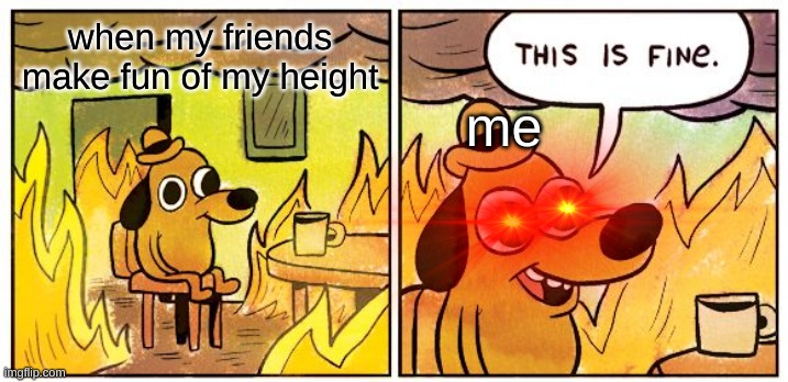 "Everything Is Fine" | when my friends make fun of my height; me | image tagged in oof,small | made w/ Imgflip meme maker