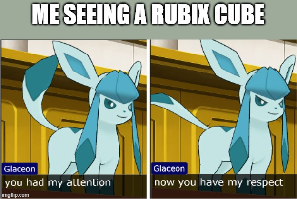 glaceon attention the respect | ME SEEING A RUBIX CUBE | image tagged in glaceon attention the respect | made w/ Imgflip meme maker