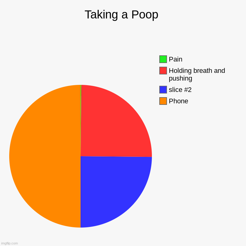 Taking a Poop | Phone, Holding breath and pushing, Pain | image tagged in charts,pie charts | made w/ Imgflip chart maker