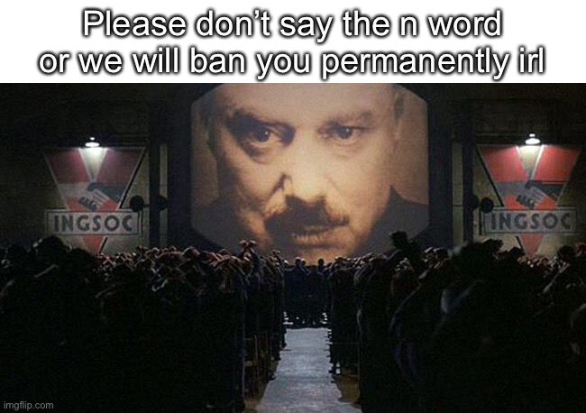 1984 | Please don’t say the n word or we will ban you permanently irl | image tagged in 1984 | made w/ Imgflip meme maker