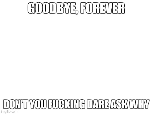 Blank White Template | GOODBYE, FOREVER; DON'T YOU FUCKING DARE ASK WHY | image tagged in blank white template | made w/ Imgflip meme maker