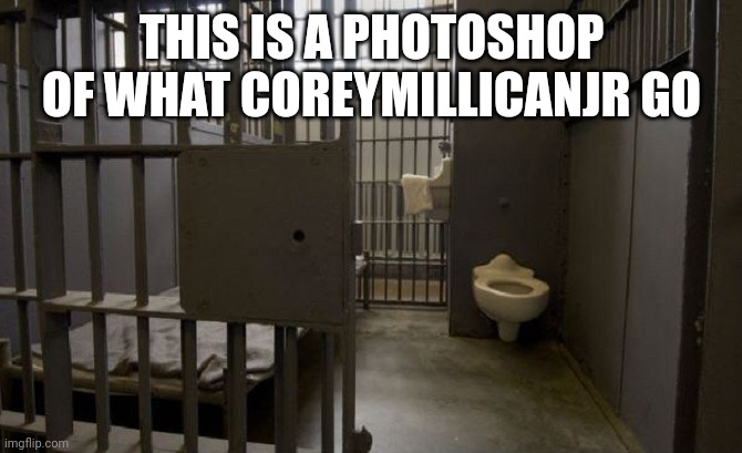 Jail cell | THIS IS A PHOTOSHOP OF WHAT COREYMILLICANJR GO | image tagged in jail cell | made w/ Imgflip meme maker