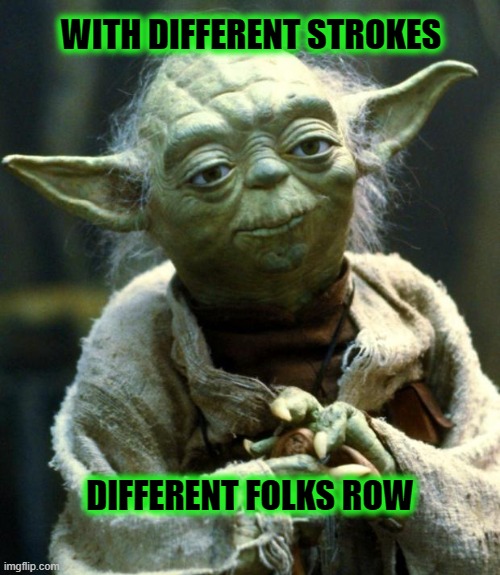 different folks | WITH DIFFERENT STROKES; DIFFERENT FOLKS ROW | image tagged in memes,star wars yoda | made w/ Imgflip meme maker