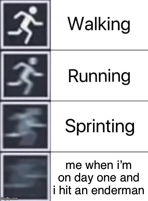 minceraft | me when i’m on day one and i hit an enderman | image tagged in walking running sprinting | made w/ Imgflip meme maker