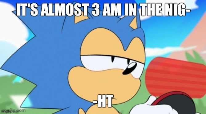 sonic unamused | IT'S ALMOST 3 AM IN THE NIG-; -HT | image tagged in sonic unamused | made w/ Imgflip meme maker