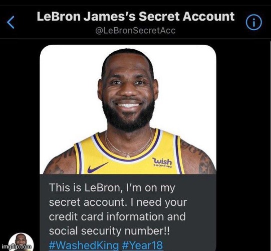 This is Lebron. I'm on my secret account | image tagged in lebron james,texts | made w/ Imgflip meme maker