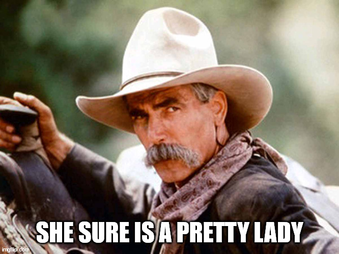 Sam Elliott Cowboy | SHE SURE IS A PRETTY LADY | image tagged in sam elliott cowboy | made w/ Imgflip meme maker