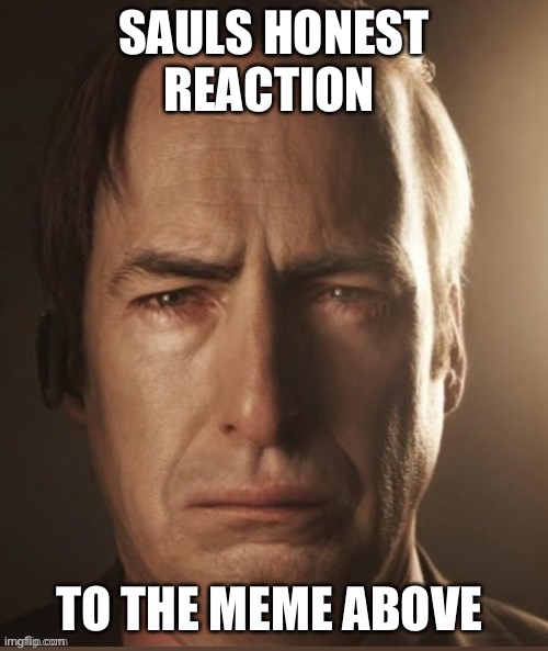 You made him sad >:( | SAULS HONEST REACTION; TO THE MEME ABOVE | image tagged in saul sadman | made w/ Imgflip meme maker