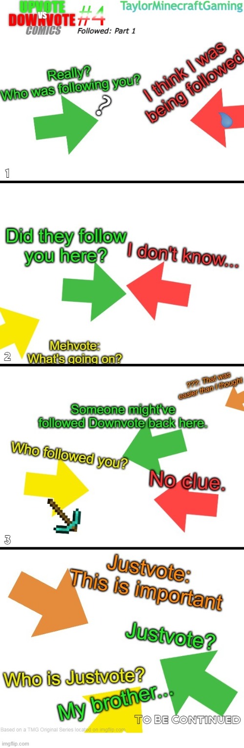 Upvote vs. Downvote Comics #4: Followed (Imgflip Version) | Buildup to an arc | image tagged in upvote vs downvote,comic series,part 1,imgflip version,week 4,upcoming arc | made w/ Imgflip meme maker