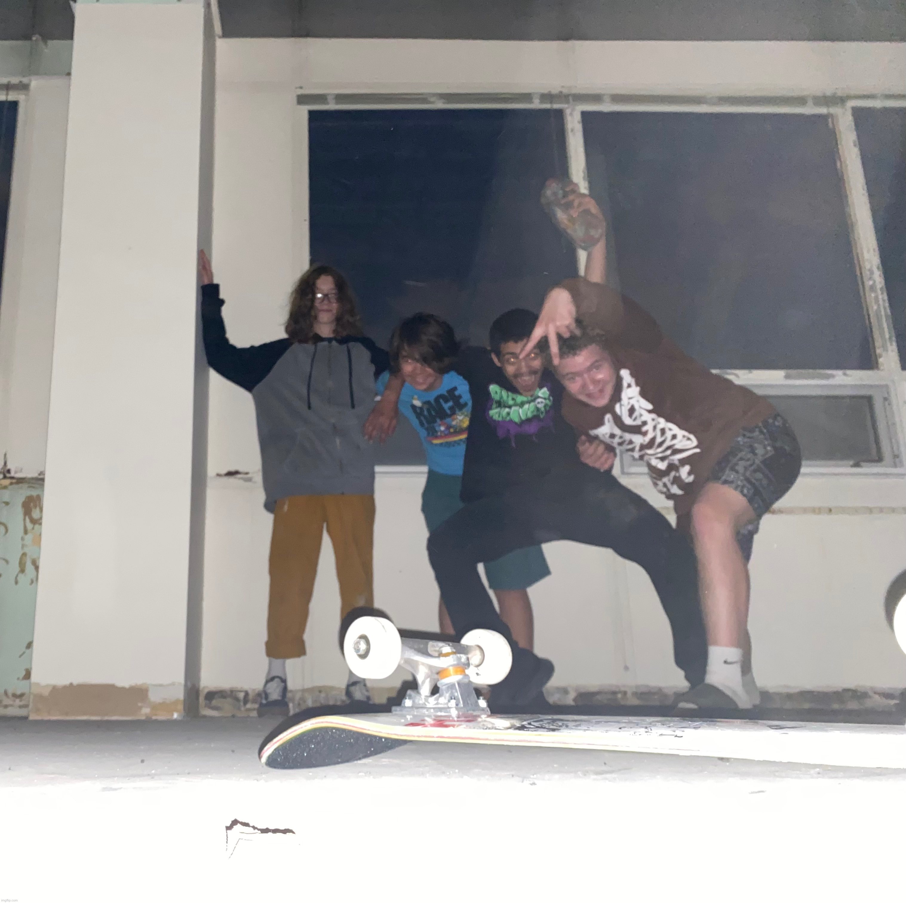 The night we broke into a building after stealing a tire | image tagged in me and the boys | made w/ Imgflip meme maker