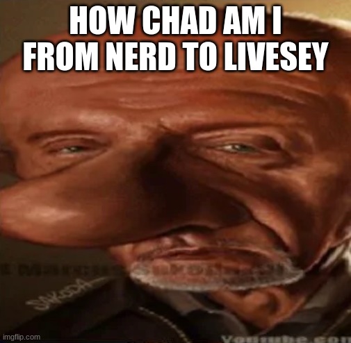 finger dingle | HOW CHAD AM I FROM NERD TO LIVESEY | image tagged in finger dingle | made w/ Imgflip meme maker