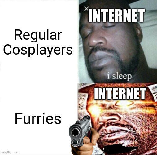 Sleeping Shaq Meme | Regular Cosplayers Furries INTERNET INTERNET | image tagged in memes,sleeping shaq | made w/ Imgflip meme maker