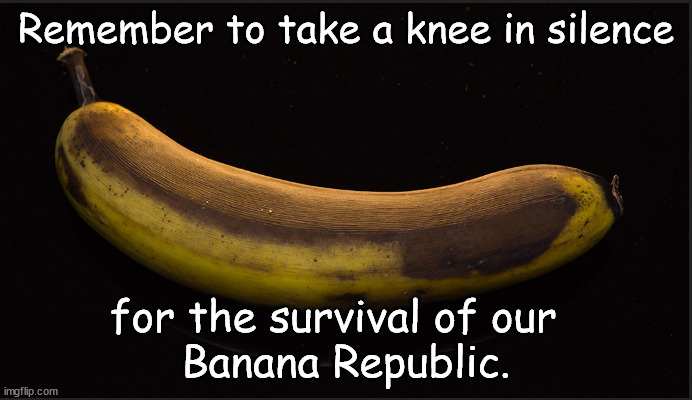 Take a knee in silence for our Banana Republic | Remember to take a knee in silence; for the survival of our  
Banana Republic. | image tagged in memes,politics | made w/ Imgflip meme maker
