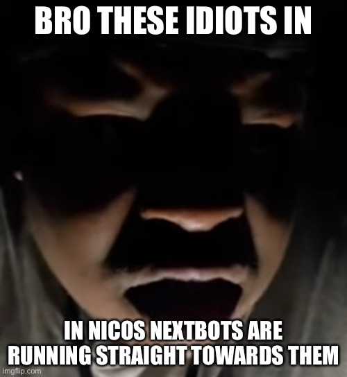 BRO THESE IDIOTS IN; IN NICOS NEXTBOTS ARE RUNNING STRAIGHT TOWARDS THEM | image tagged in terrified black man | made w/ Imgflip meme maker
