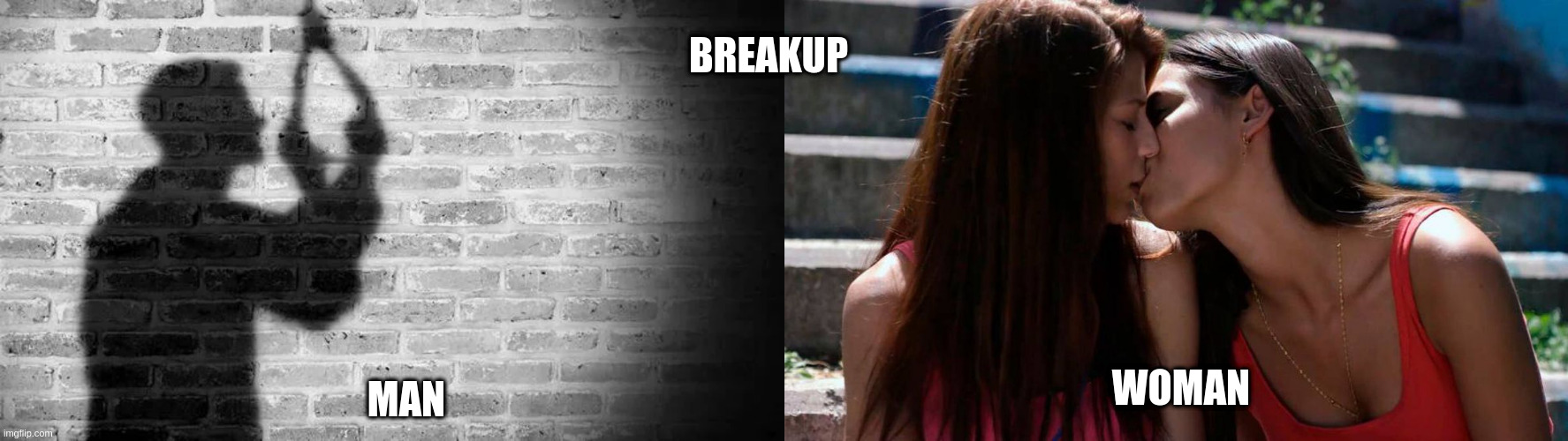 breakup | BREAKUP; WOMAN; MAN | image tagged in lesbian,meme man | made w/ Imgflip meme maker