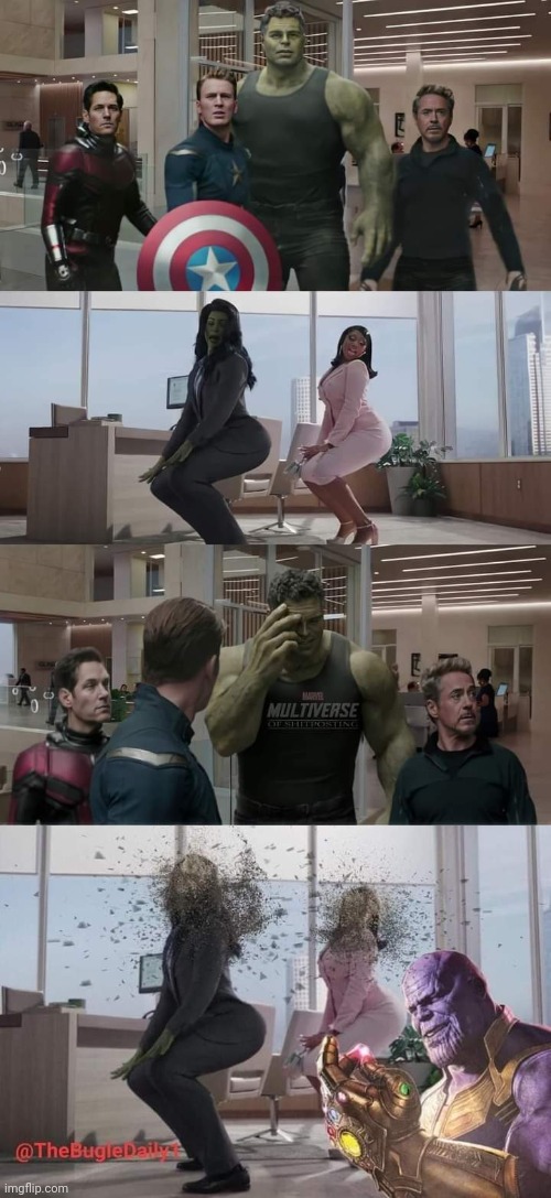 She Hulk Avengers Thanos problem solved | image tagged in avengers | made w/ Imgflip meme maker