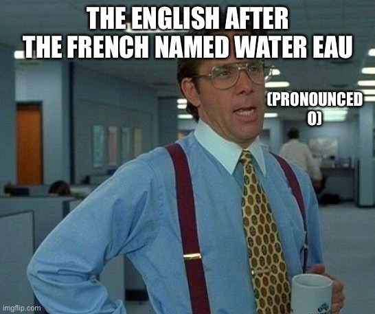 Water | THE ENGLISH AFTER THE FRENCH NAMED WATER EAU; (PRONOUNCED O) | image tagged in memes,that would be great | made w/ Imgflip meme maker