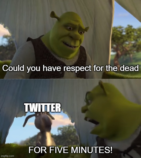 For Five Minutes | Could you have respect for the dead; TWITTER; FOR FIVE MINUTES! | image tagged in for five minutes | made w/ Imgflip meme maker