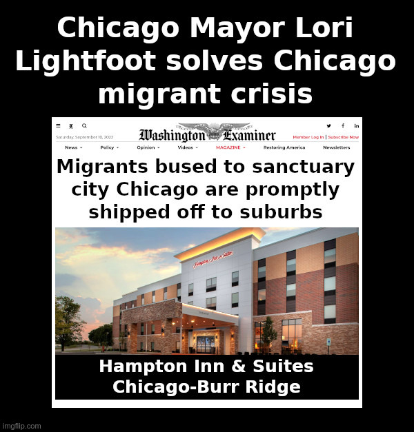 Lori Lightfoot Solves Chicago Migrant Crisis | image tagged in chicago,sanctuary cities,lori lightfoot,bus,migrants,suburbs | made w/ Imgflip meme maker