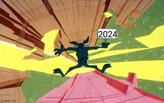 Wile E Coyote falling off of cliff | 2024 | image tagged in wile e coyote falling off of cliff | made w/ Imgflip meme maker