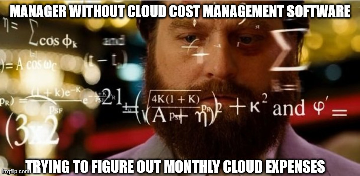 Hangover Allen | MANAGER WITHOUT CLOUD COST MANAGEMENT SOFTWARE; TRYING TO FIGURE OUT MONTHLY CLOUD EXPENSES | image tagged in hangover allen | made w/ Imgflip meme maker