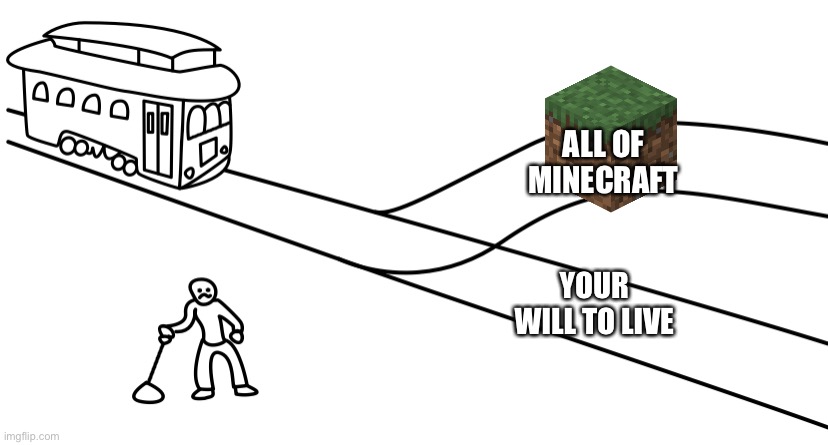 What will u do? | ALL OF MINECRAFT; YOUR WILL TO LIVE | image tagged in trolley problem maker,minecraft | made w/ Imgflip meme maker