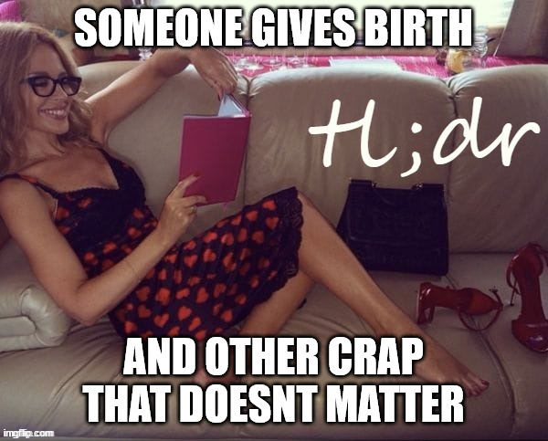 Kylie tl;dr | SOMEONE GIVES BIRTH AND OTHER CRAP THAT DOESNT MATTER | image tagged in kylie tl dr | made w/ Imgflip meme maker