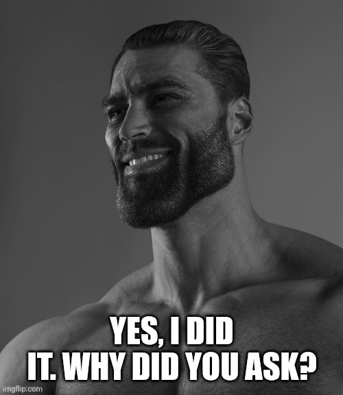 Giga Chad | YES, I DID IT. WHY DID YOU ASK? | image tagged in giga chad | made w/ Imgflip meme maker