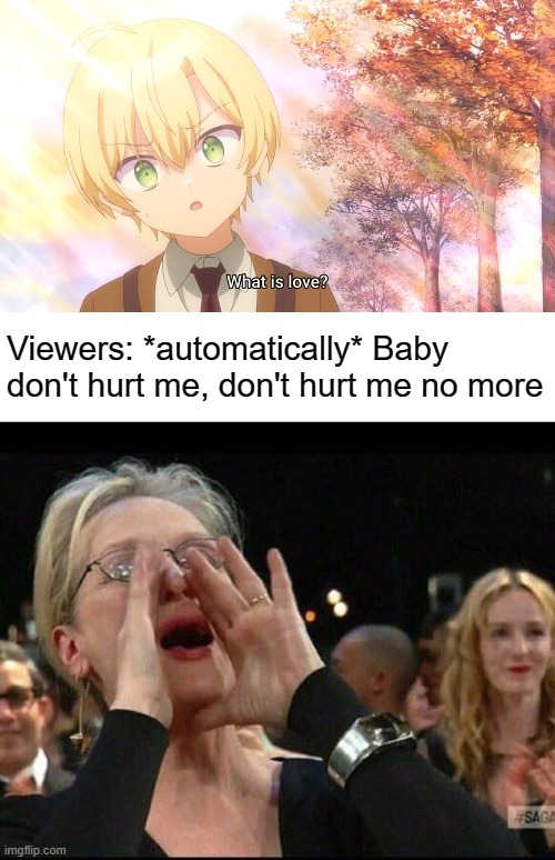 Don't lie, we all thought about it | Viewers: *automatically* Baby don't hurt me, don't hurt me no more | image tagged in meryl streep,anime,manga,memes,Animemes | made w/ Imgflip meme maker