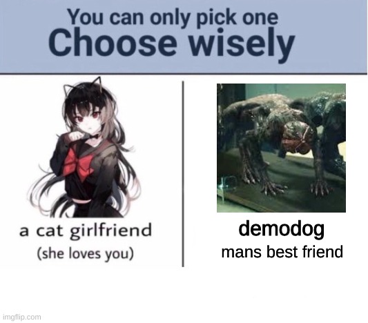 Choose wisely | demodog; mans best friend | image tagged in choose wisely,stranger things,doge,dogs,dog,doggo | made w/ Imgflip meme maker