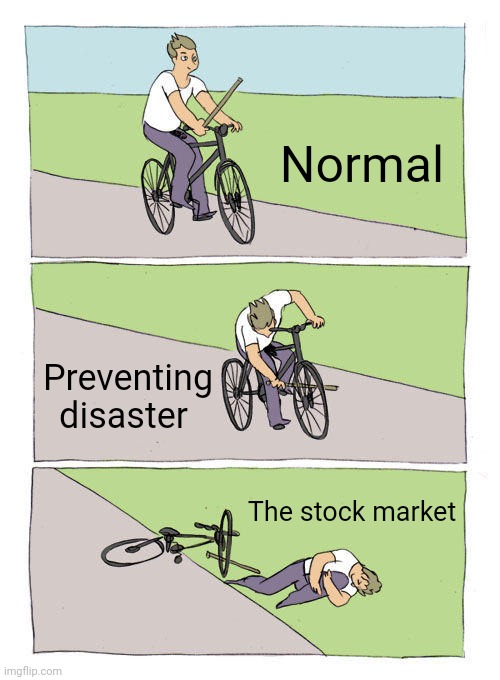 True tho | Normal; Preventing disaster; The stock market | image tagged in memes,bike fall | made w/ Imgflip meme maker