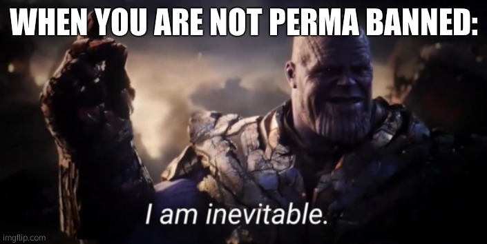I am inevitable | WHEN YOU ARE NOT PERMA BANNED: | image tagged in i am inevitable | made w/ Imgflip meme maker