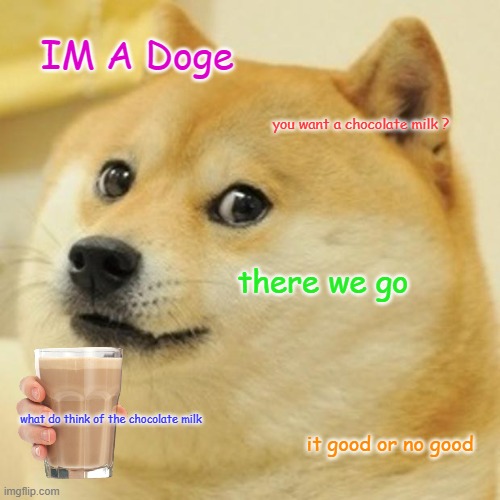 i give you this | IM A Doge; you want a chocolate milk ? there we go; what do think of the chocolate milk; it good or no good | image tagged in memes,doge | made w/ Imgflip meme maker