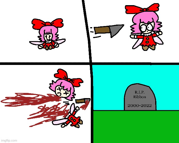 Ribbon gets decapitated again from a knife | image tagged in ribbon,kirby,gore,blood,funny,comics/cartoons | made w/ Imgflip meme maker
