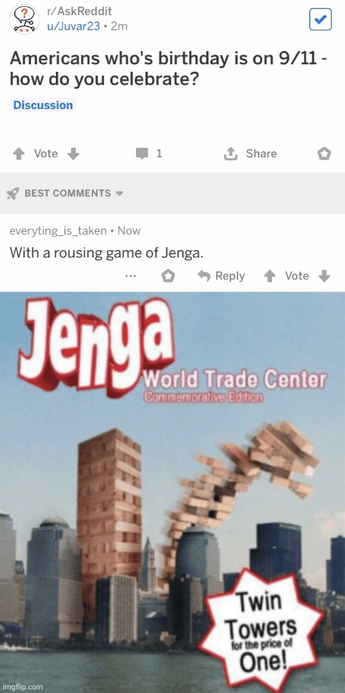 Jenga | image tagged in 9/11,jenga,twin towers,reposts,repost,memes | made w/ Imgflip meme maker