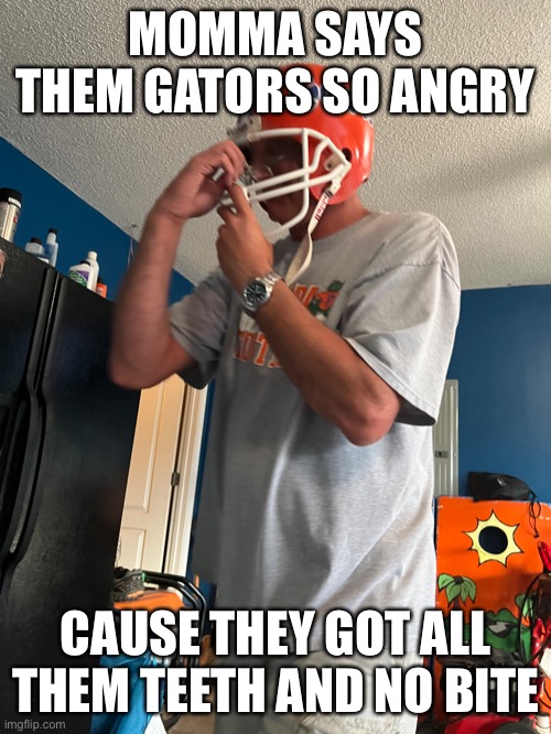 Gators Suck | MOMMA SAYS THEM GATORS SO ANGRY; CAUSE THEY GOT ALL THEM TEETH AND NO BITE | image tagged in gators | made w/ Imgflip meme maker
