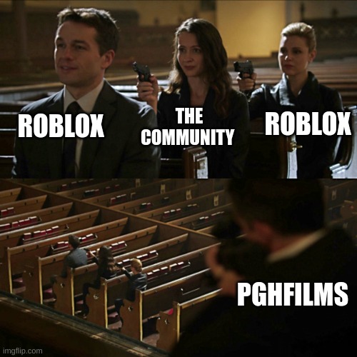 How the Innovation awards went | ROBLOX; ROBLOX; THE COMMUNITY; PGHFILMS | image tagged in assassination chain | made w/ Imgflip meme maker