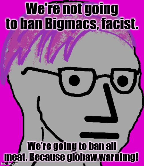 Liberal problems | We're not going to ban Bigmacs, facist. We're going to ban all meat. Because globaw warnimg! | image tagged in liberal problems | made w/ Imgflip meme maker